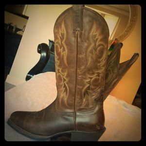 MENS JUSTIN BOOTS brown subtle gold/brown stitches